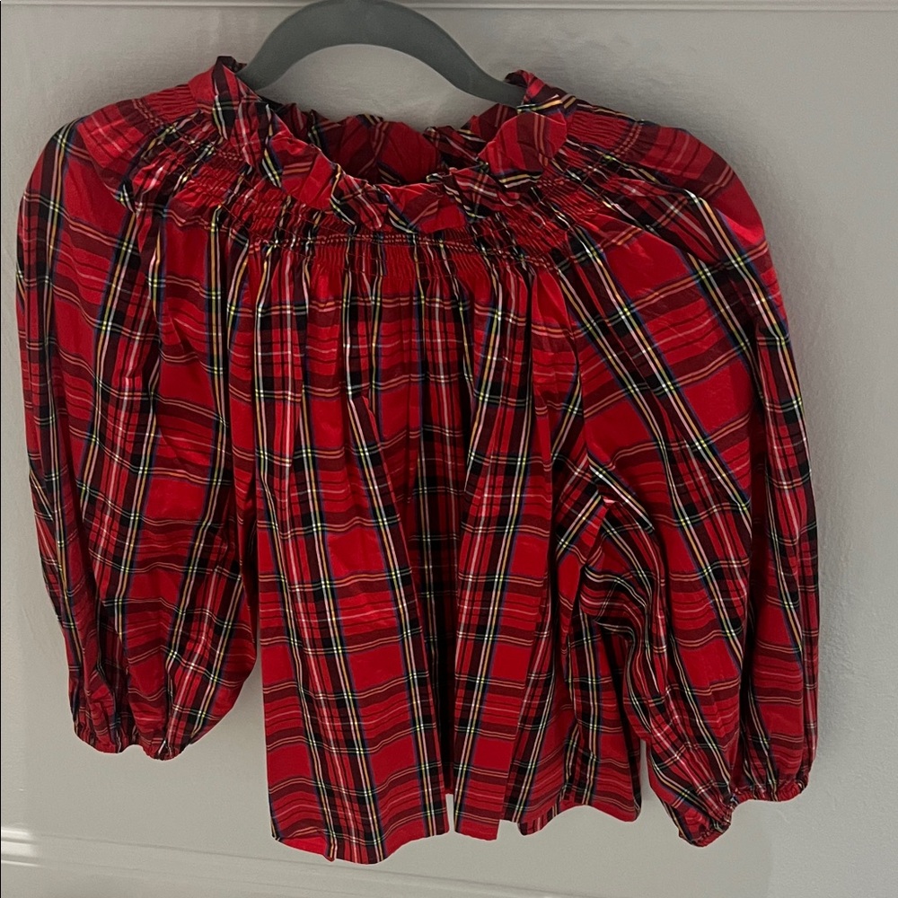 J. Crew Red Multicolor Plaid Top